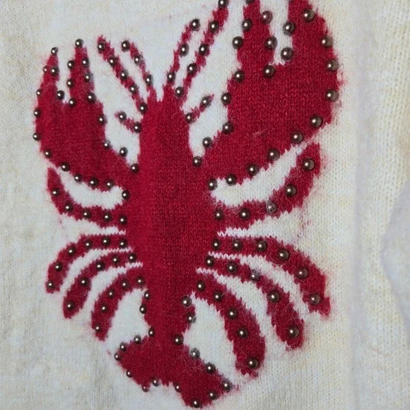 POL Womens Lobster Studded Sweater Small Nautical Whimsical Novelty Eclectic - Picture 5 of 10